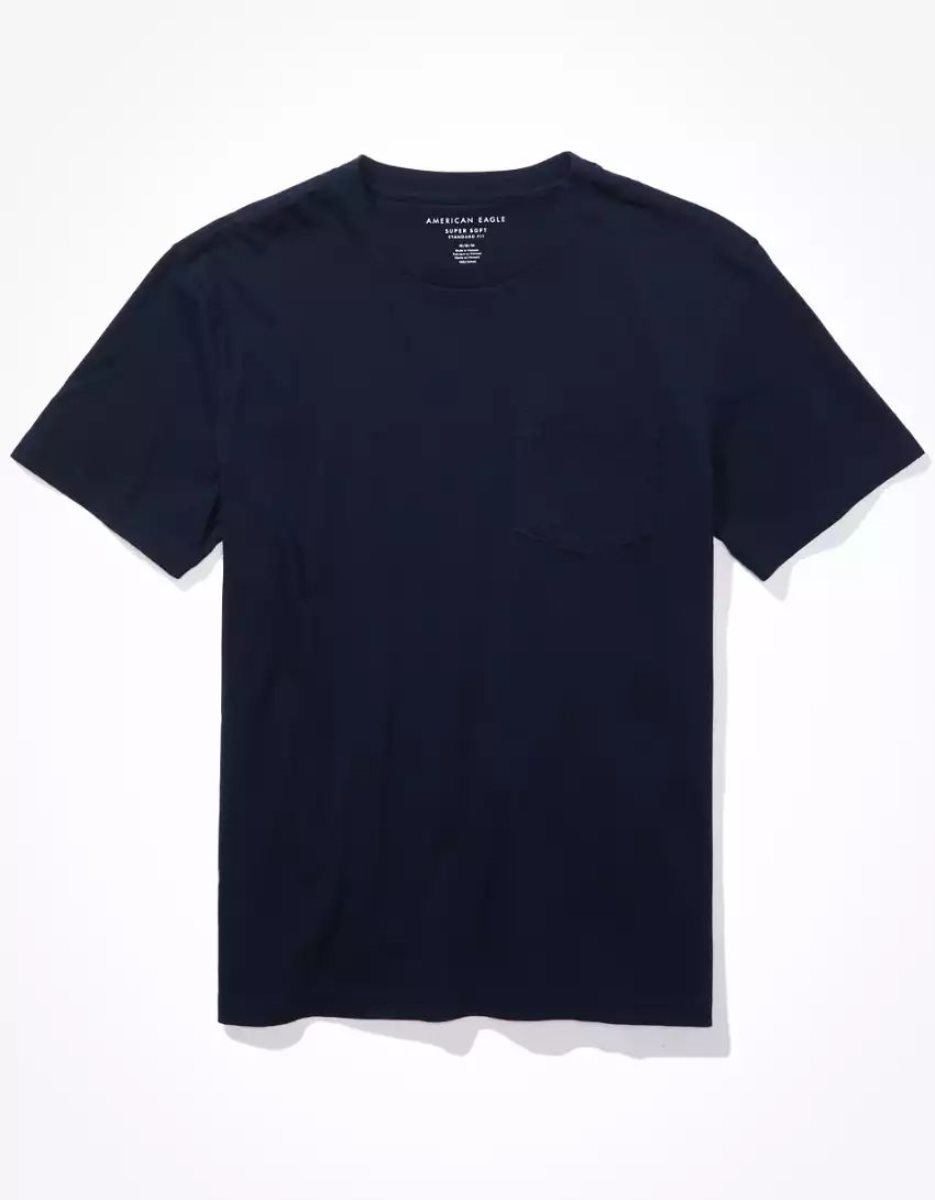 T Shirts American Eagle AE Super Soft Legend Pocket Bleu Marine Homme | NDE-04187457